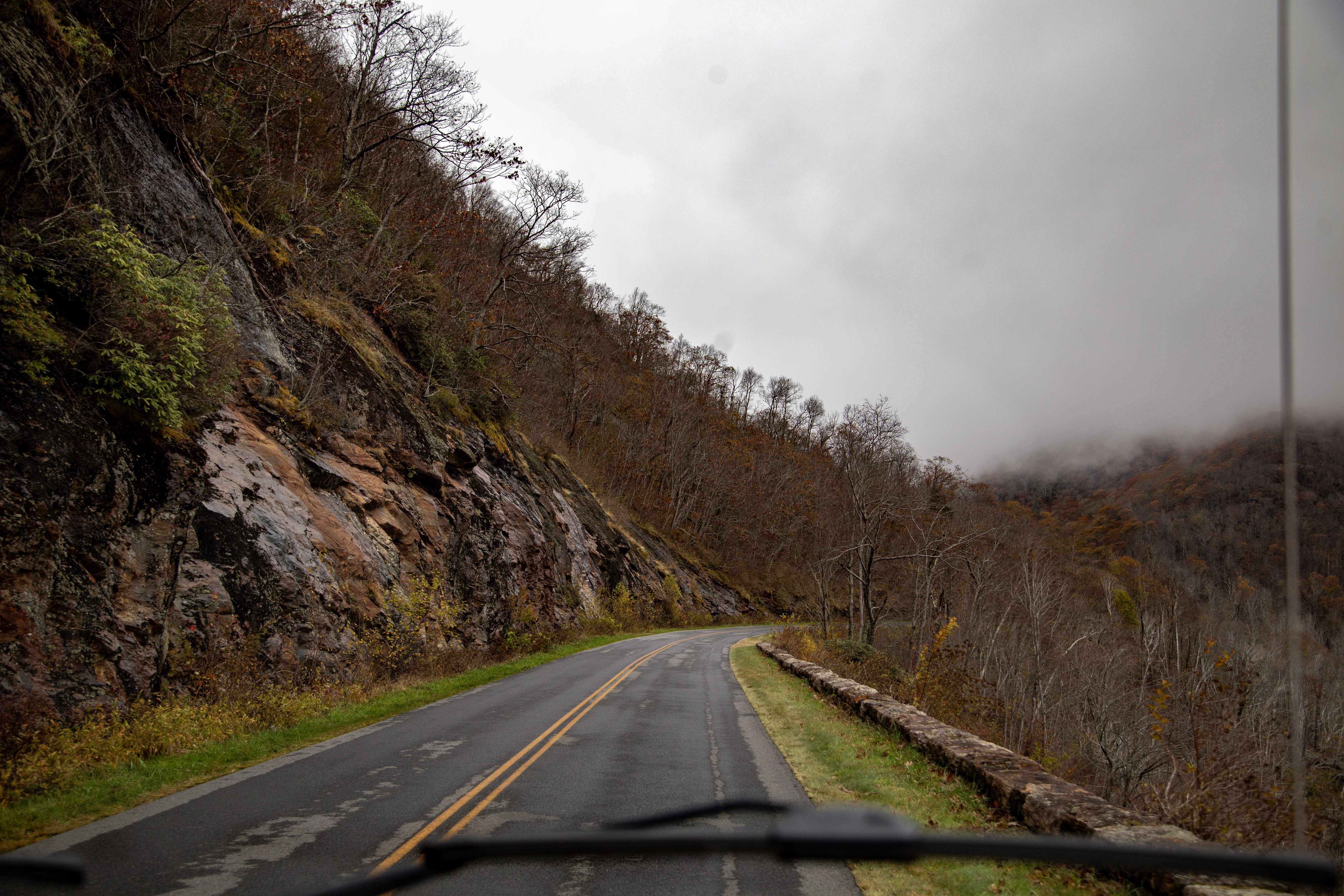 A rainy mountain road in the smokies